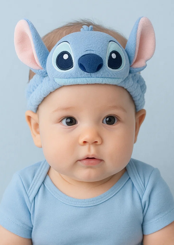 Stitch Baby Headband – Soft Blue Plush Cartoon Hairband for Infants